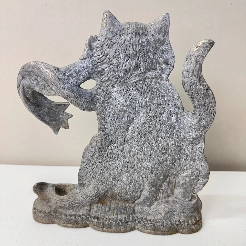 Vintage Pewter Cat Candle Holder Silver Cottage Grandma Door Stopper‎
